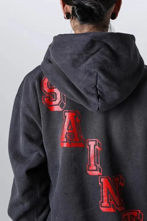 SAINT Mxxxxxx HOODIE/ANGEL / BLK SAINT Mxxxxxx ANGEL HOODIE/BLK Angel Reborn Cracked Printed Retro Distressed Hoodie Assute dyed, full-length spray-painted horse fade, heavy fermentation wash to produce NEW VINTAGE texture, four-needle and six-thread workmanship, no bone seams, more comfortable to wear, genuine grade crack print/accessory restoration